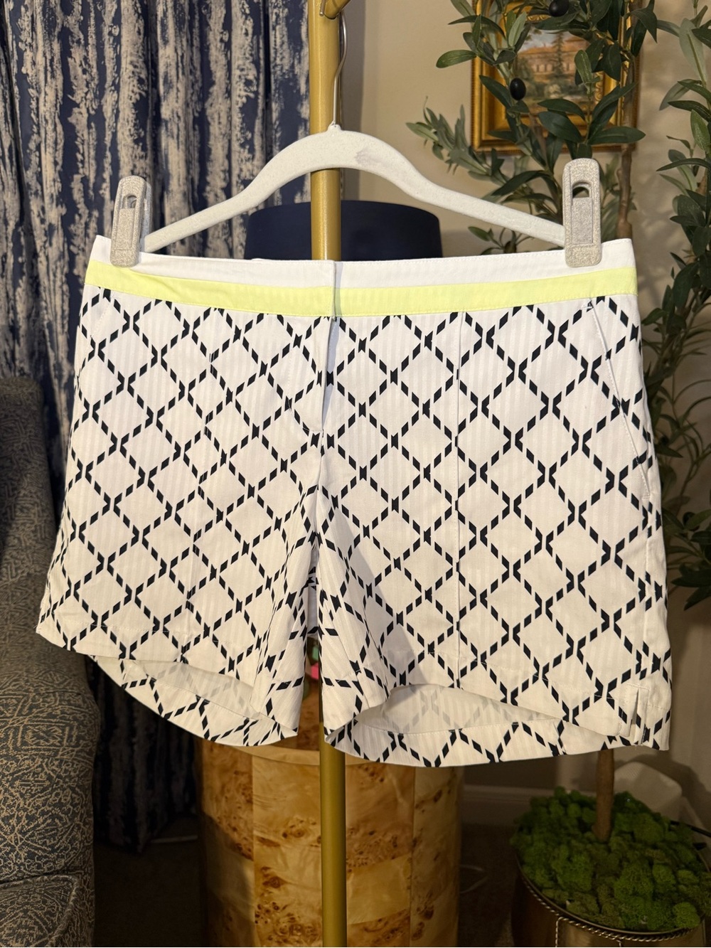 Slazenger White Geometric Print Golf Shorts with Neon Trim
